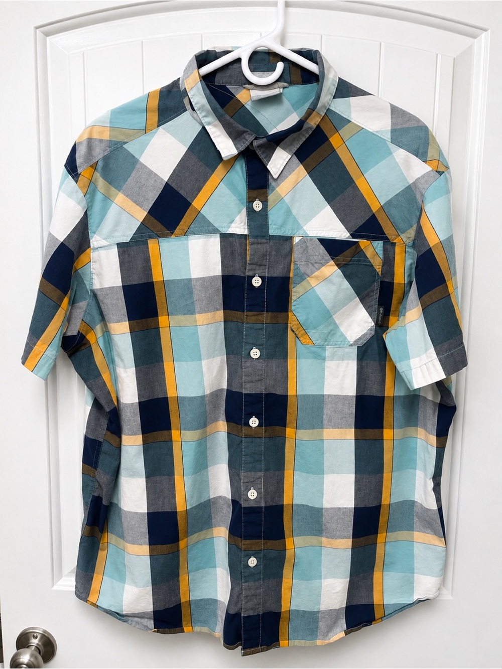 Columbia Sportswear Men’s XXL Plaid Short Sleeve Button Up Shirt Blue Orange